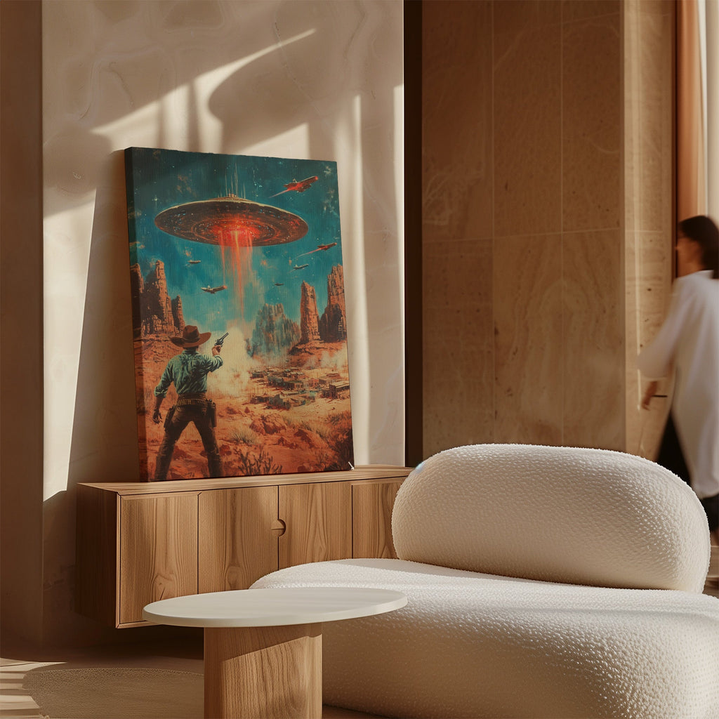 Cowboy vs. UFO – Sci-Fi Western Wall Art - Quarter Circle AK Boutique