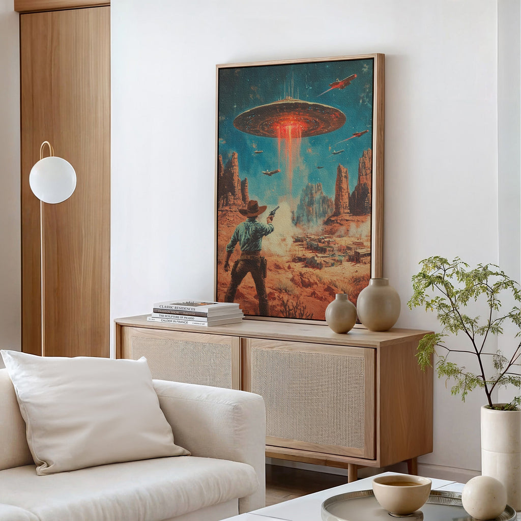 Cowboy vs. UFO – Sci-Fi Western Wall Art - Quarter Circle AK Boutique