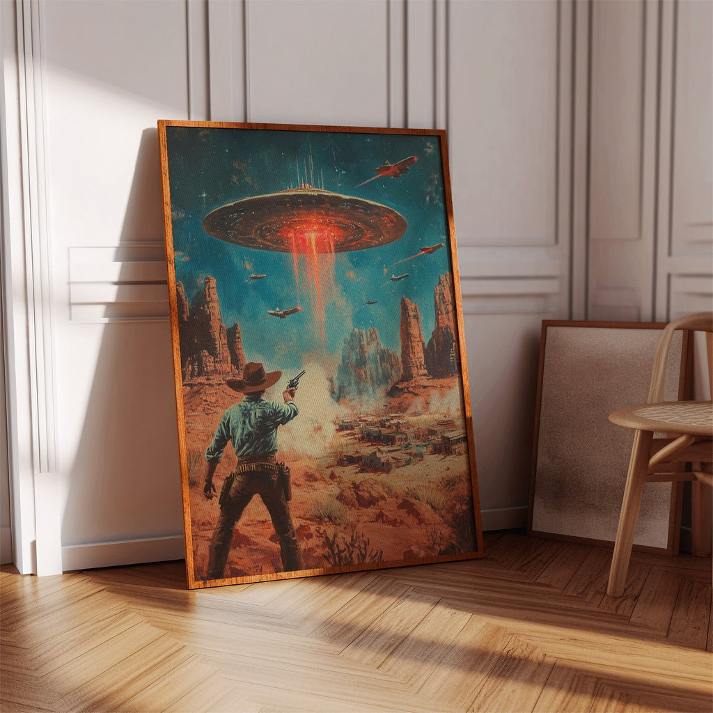 Cowboy vs. UFO – Sci-Fi Western Wall Art - Quarter Circle AK Boutique