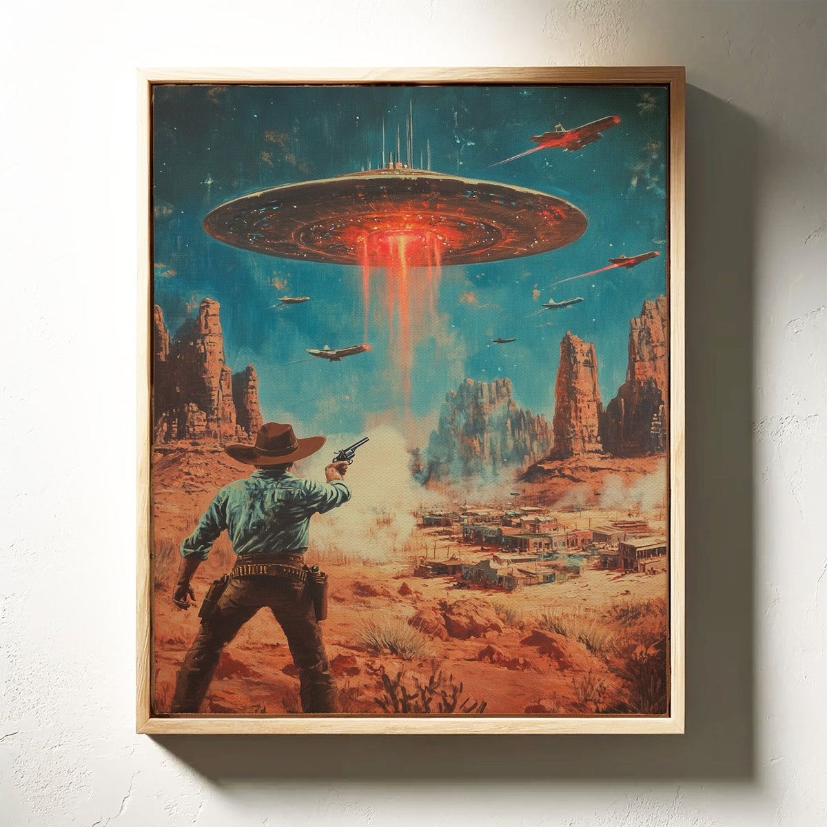 Cowboy vs. UFO – Sci-Fi Western Wall Art - Quarter Circle AK Boutique