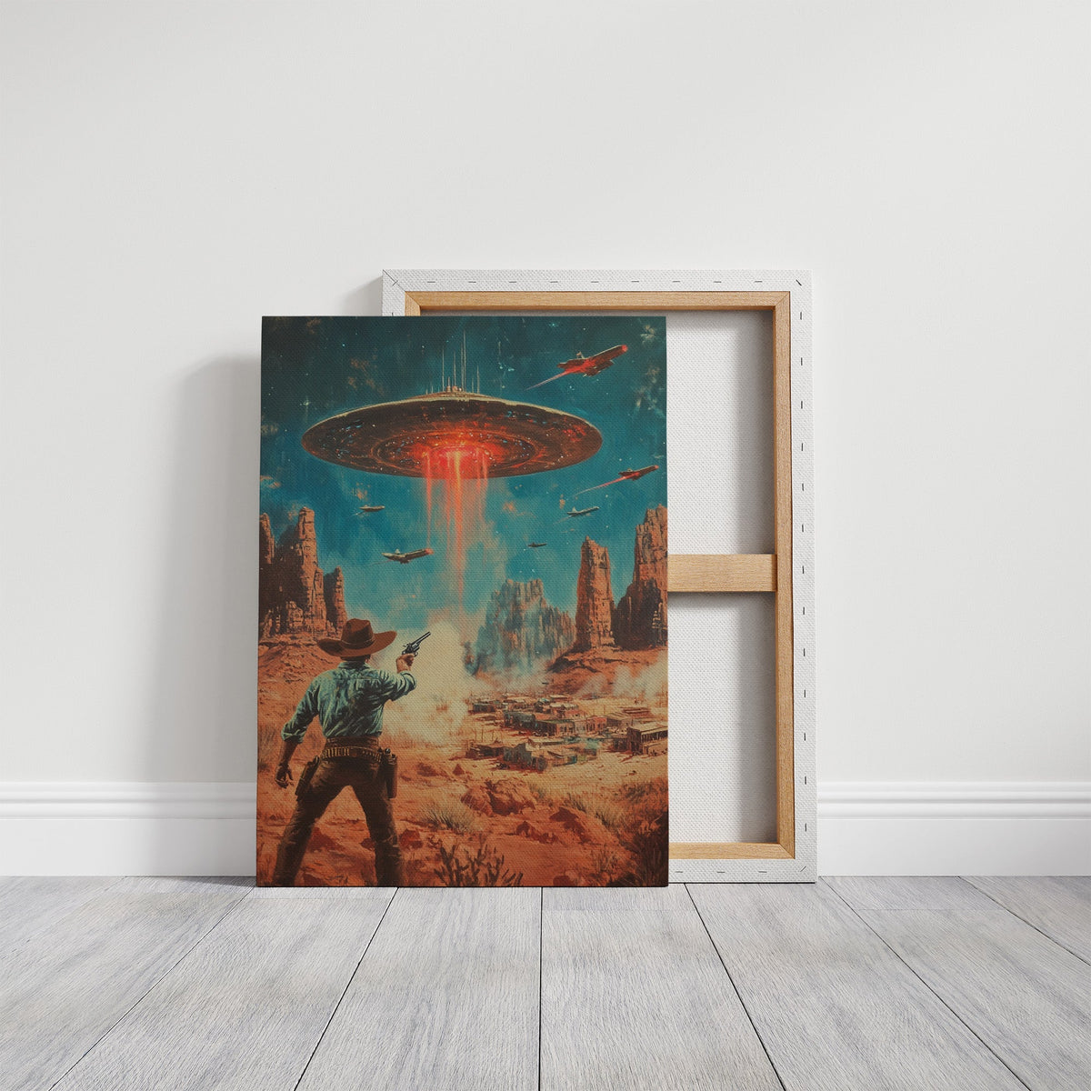 Cowboy vs. UFO – Sci-Fi Western Wall Art - Quarter Circle AK Boutique