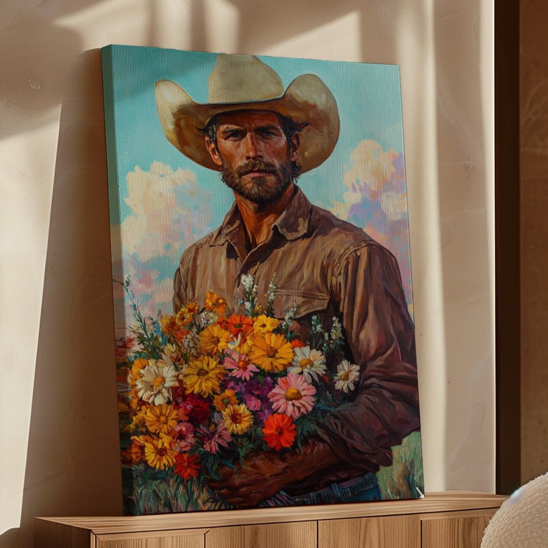 Cowboy with Flowers – Romantic Western Wall Art - Quarter Circle AK Boutique