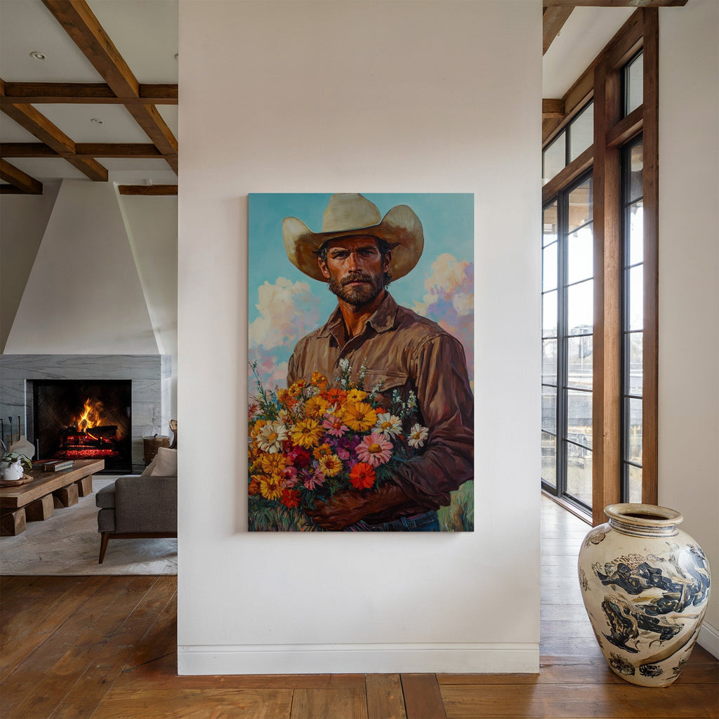 Cowboy with Flowers – Romantic Western Wall Art - Quarter Circle AK Boutique
