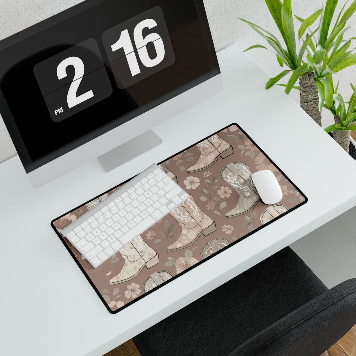 Cowgirl Boot Desk Mat | Western Floral Boho Mouse Pad for Country-Chic Workspaces - Quarter Circle AK Boutique