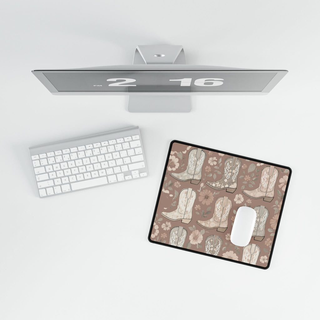 Cowgirl Boot Desk Mat | Western Floral Boho Mouse Pad for Country-Chic Workspaces - Quarter Circle AK Boutique