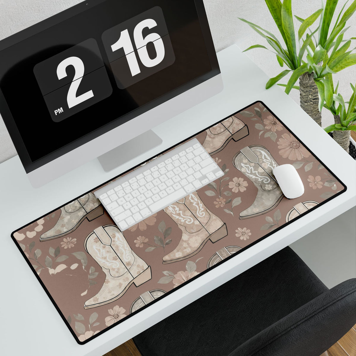 Cowgirl Boot Desk Mat | Western Floral Boho Mouse Pad for Country-Chic Workspaces - Quarter Circle AK Boutique