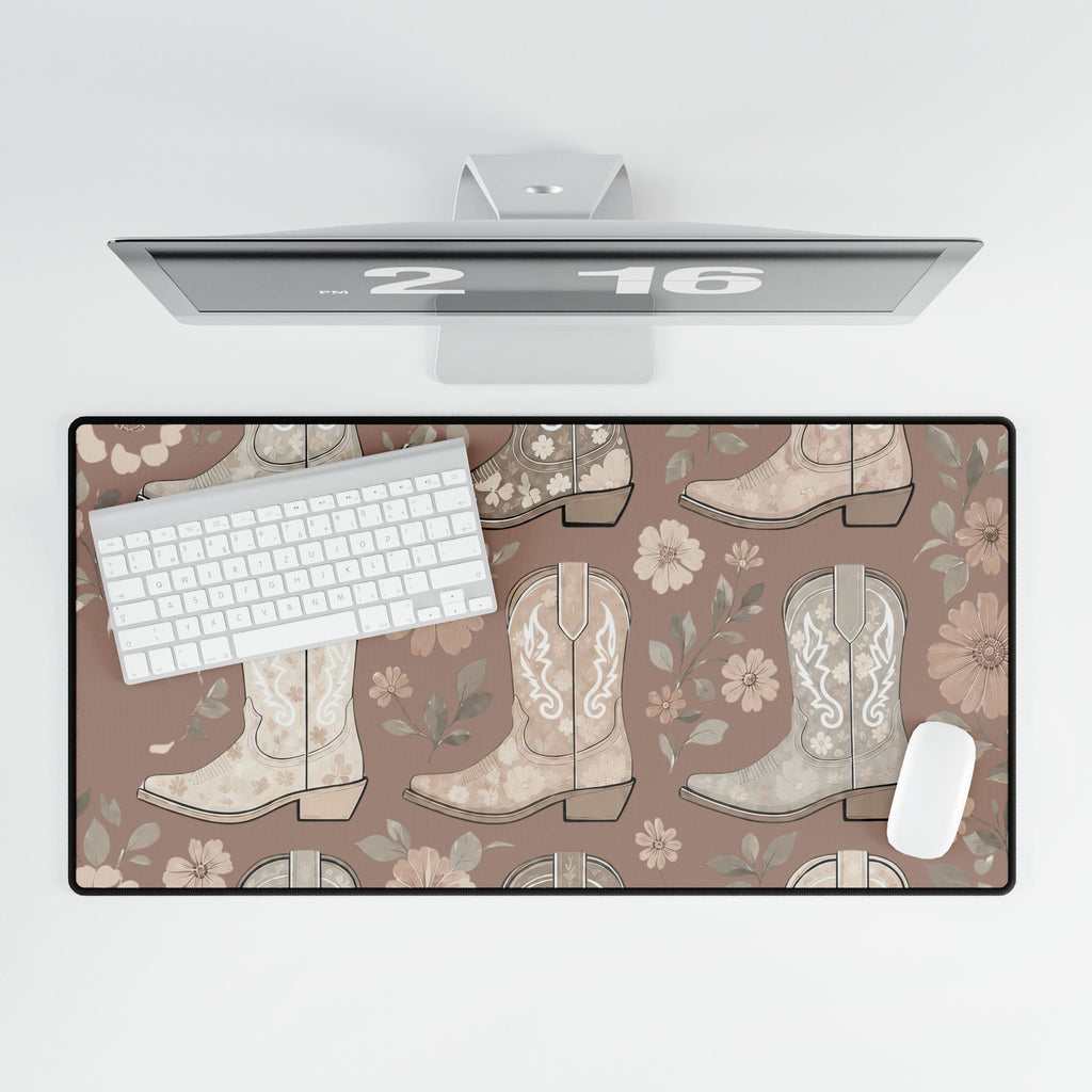 Cowgirl Boot Desk Mat | Western Floral Boho Mouse Pad for Country-Chic Workspaces - Quarter Circle AK Boutique