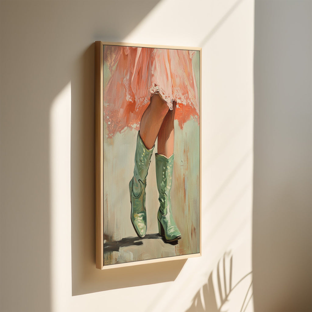 Cowgirl Boots & Lace Dress – Western Feminine Wall Art - Quarter Circle AK Boutique