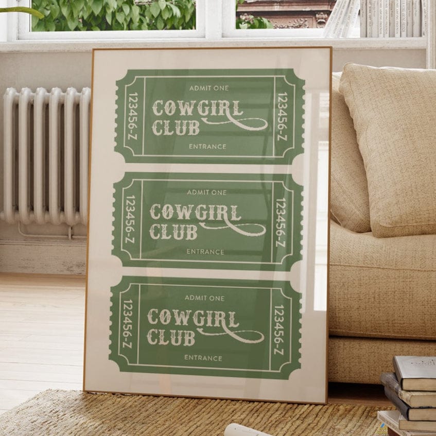 Cowgirl Club Ticket Print – Western Aesthetic Wall Art - Quarter Circle AK Boutique