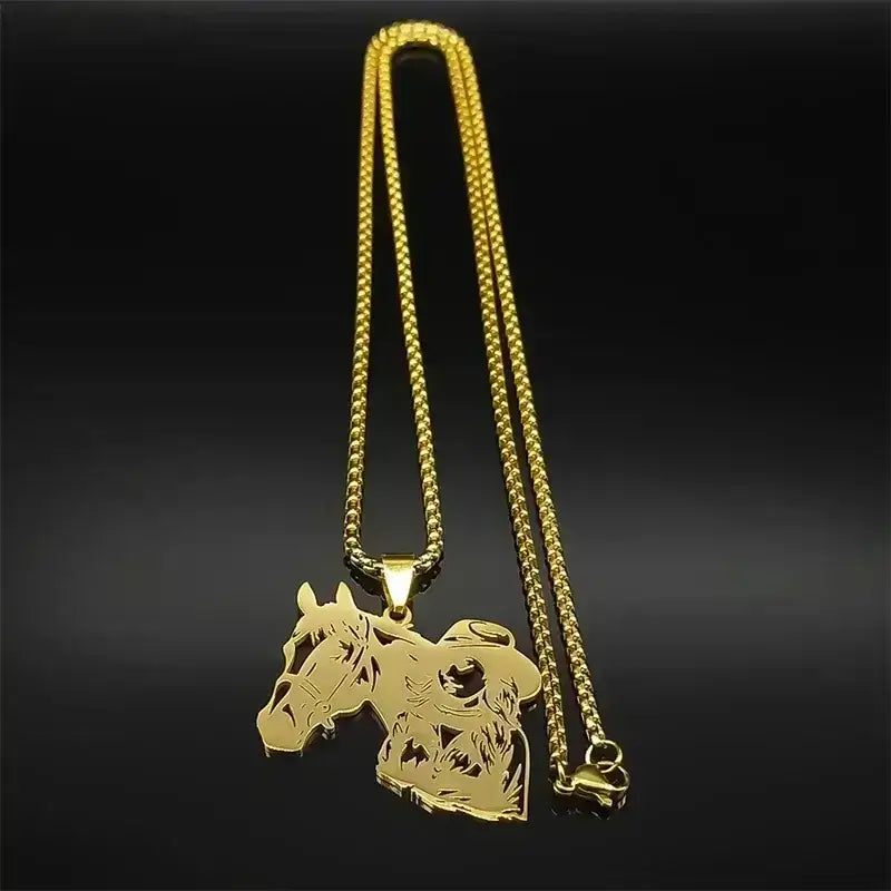 Cowgirl Horse Necklace, Stainless Steel Pendant, Western Jewelry