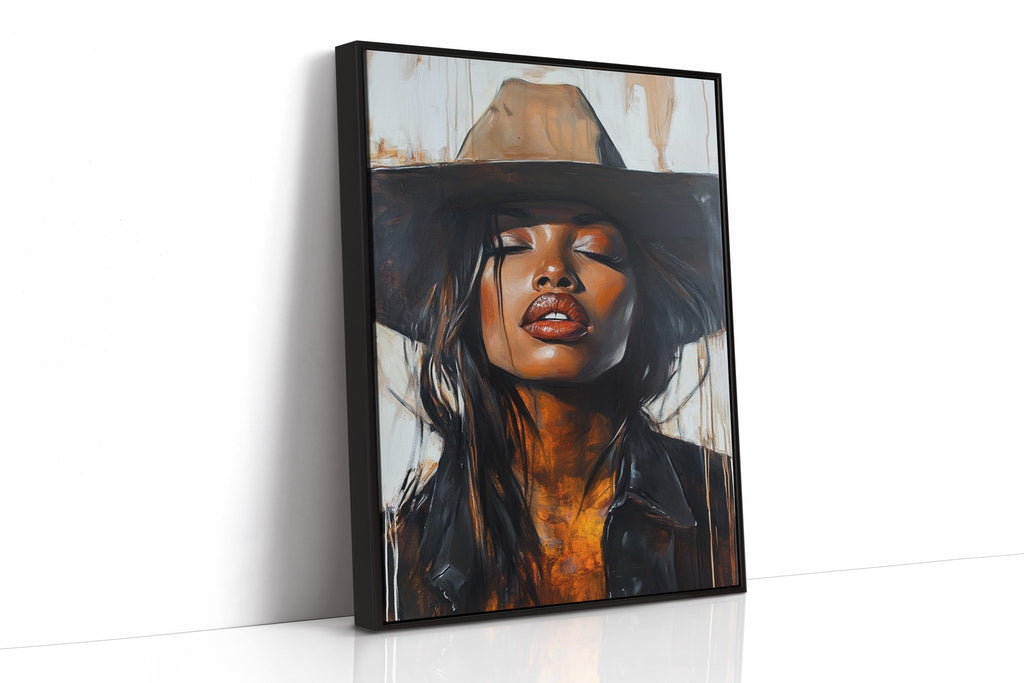 Cowgirl Serenity – Bold Black Western Beauty Portrait Canvas - Quarter Circle AK Boutique