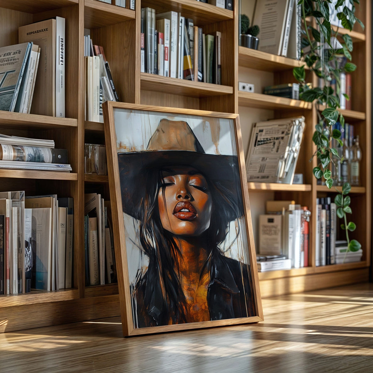 Cowgirl Serenity – Bold Black Western Beauty Portrait Canvas - Quarter Circle AK Boutique