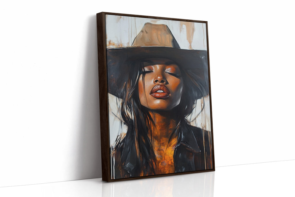 Cowgirl Serenity – Bold Black Western Beauty Portrait Canvas - Quarter Circle AK Boutique