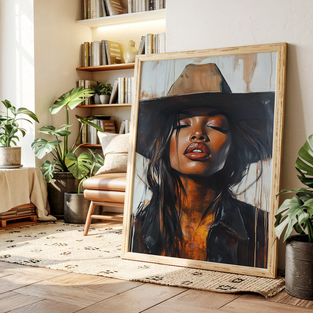 Cowgirl Serenity – Bold Black Western Beauty Portrait Canvas - Quarter Circle AK Boutique