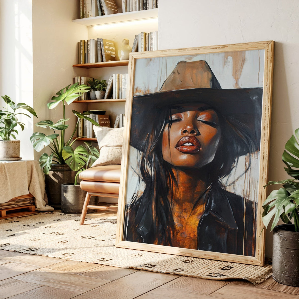 Cowgirl Serenity – Bold Black Western Beauty Portrait Canvas - Quarter Circle AK Boutique