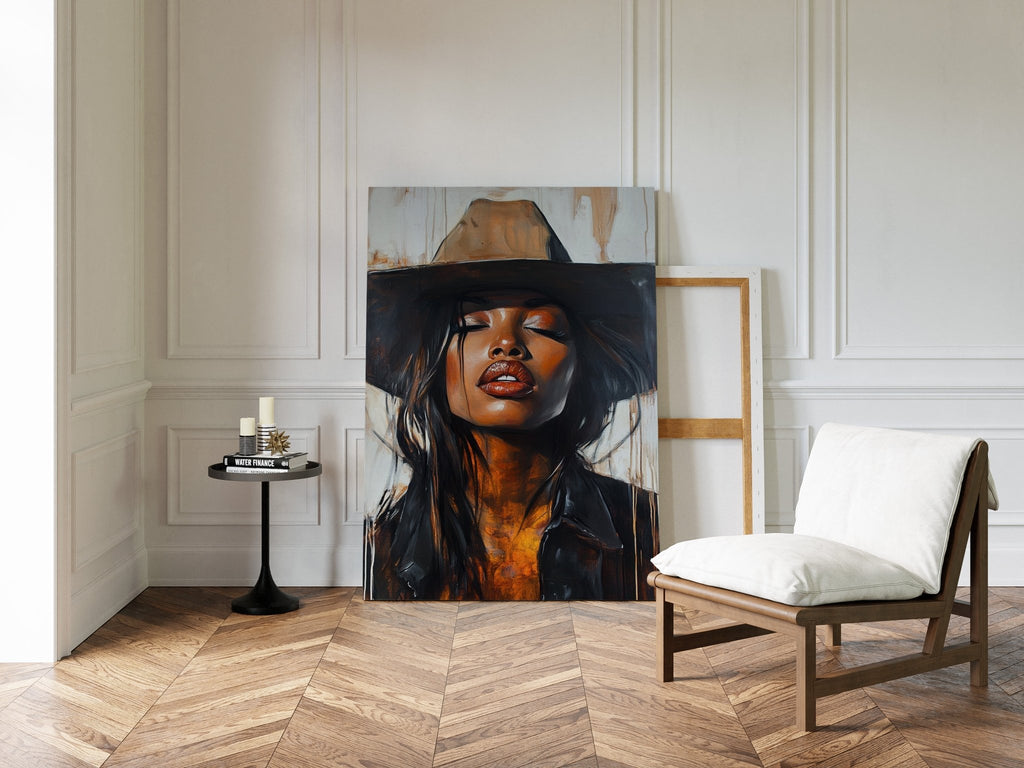Cowgirl Serenity – Bold Black Western Beauty Portrait Canvas - Quarter Circle AK Boutique