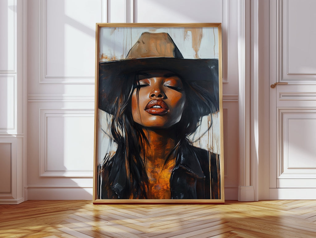 Cowgirl Serenity – Bold Black Western Beauty Portrait Canvas - Quarter Circle AK Boutique