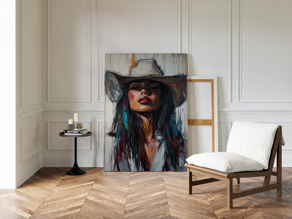Cowgirl Spirit Canvas – Western Woman Portrait Wall Art - Quarter Circle AK Boutique
