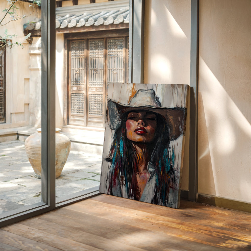 Cowgirl Spirit Canvas – Western Woman Portrait Wall Art - Quarter Circle AK Boutique