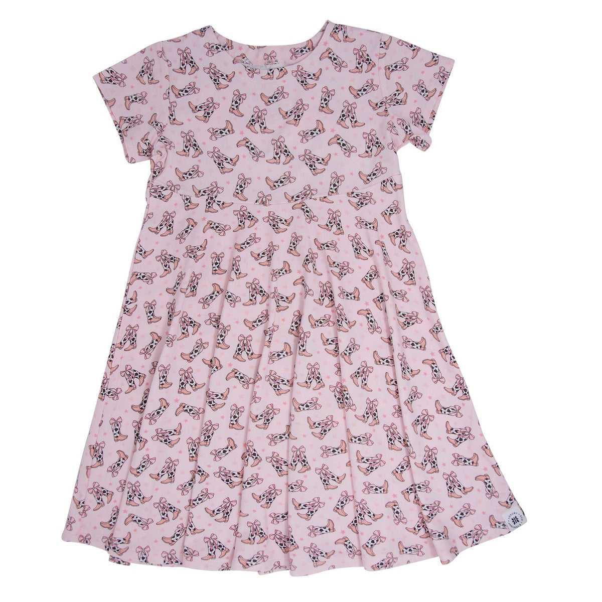 Cowhide Boots Bows Cap Sleeve Swirly Girl Dress - Quarter Circle AK Boutique