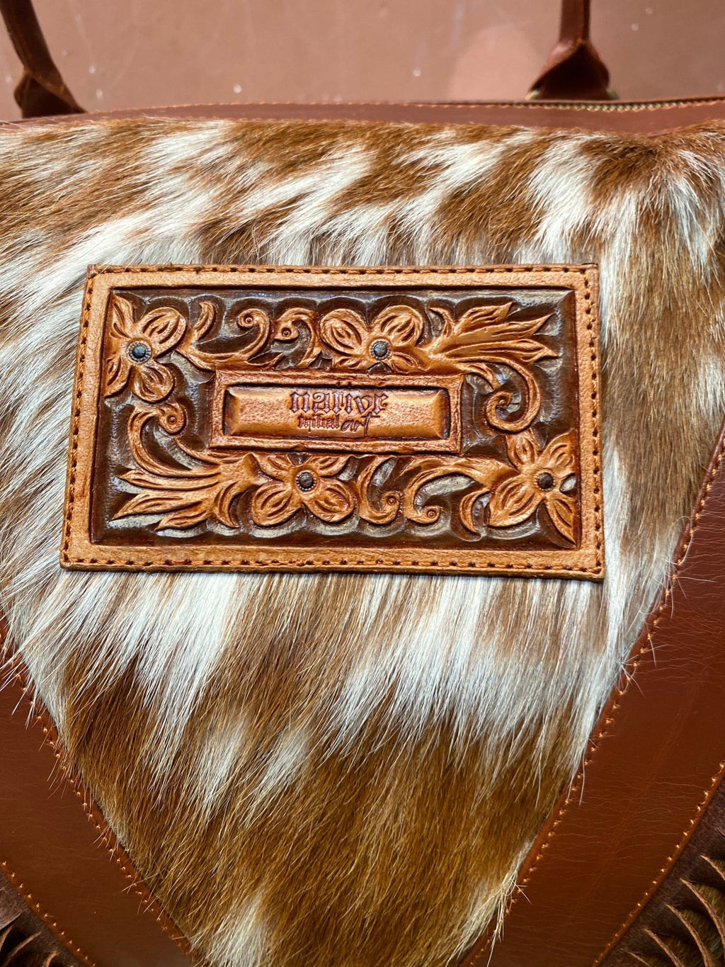 Cowhide Western Duffle Bag With Fringe - Quarter Circle AK Boutique