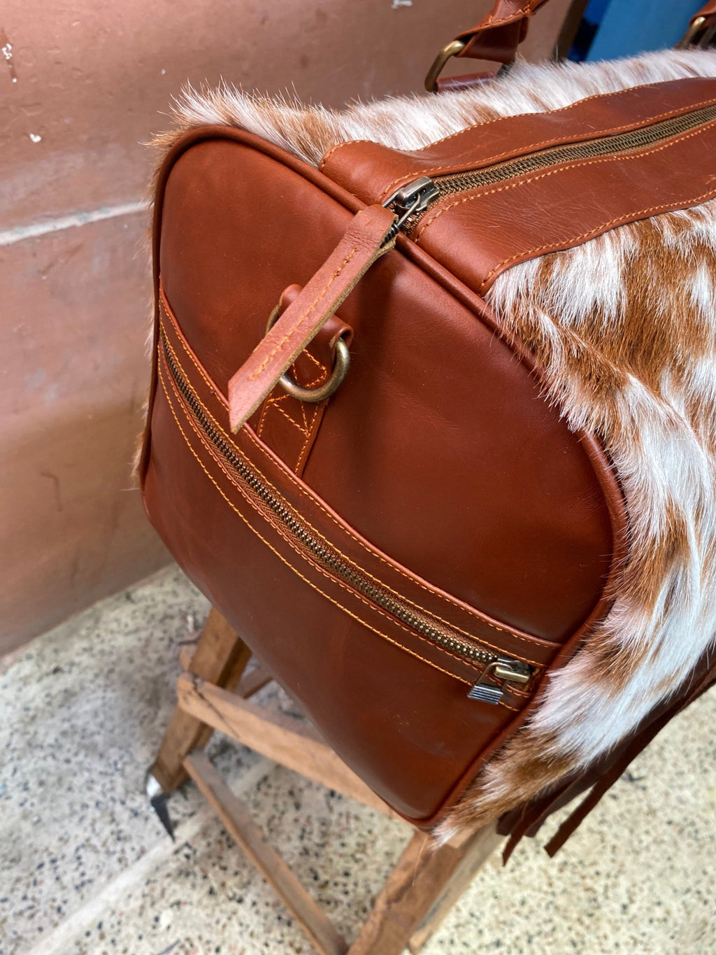 Cowhide Western Duffle Bag With Fringe - Quarter Circle AK Boutique