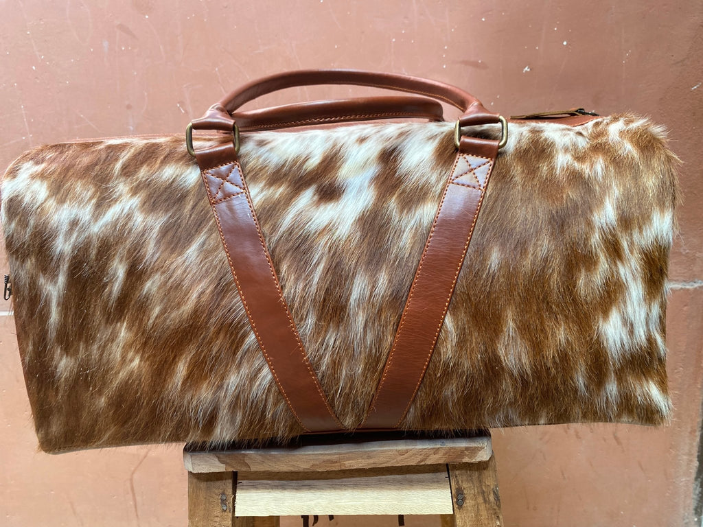 Cowhide Western Duffle Bag With Fringe - Quarter Circle AK Boutique
