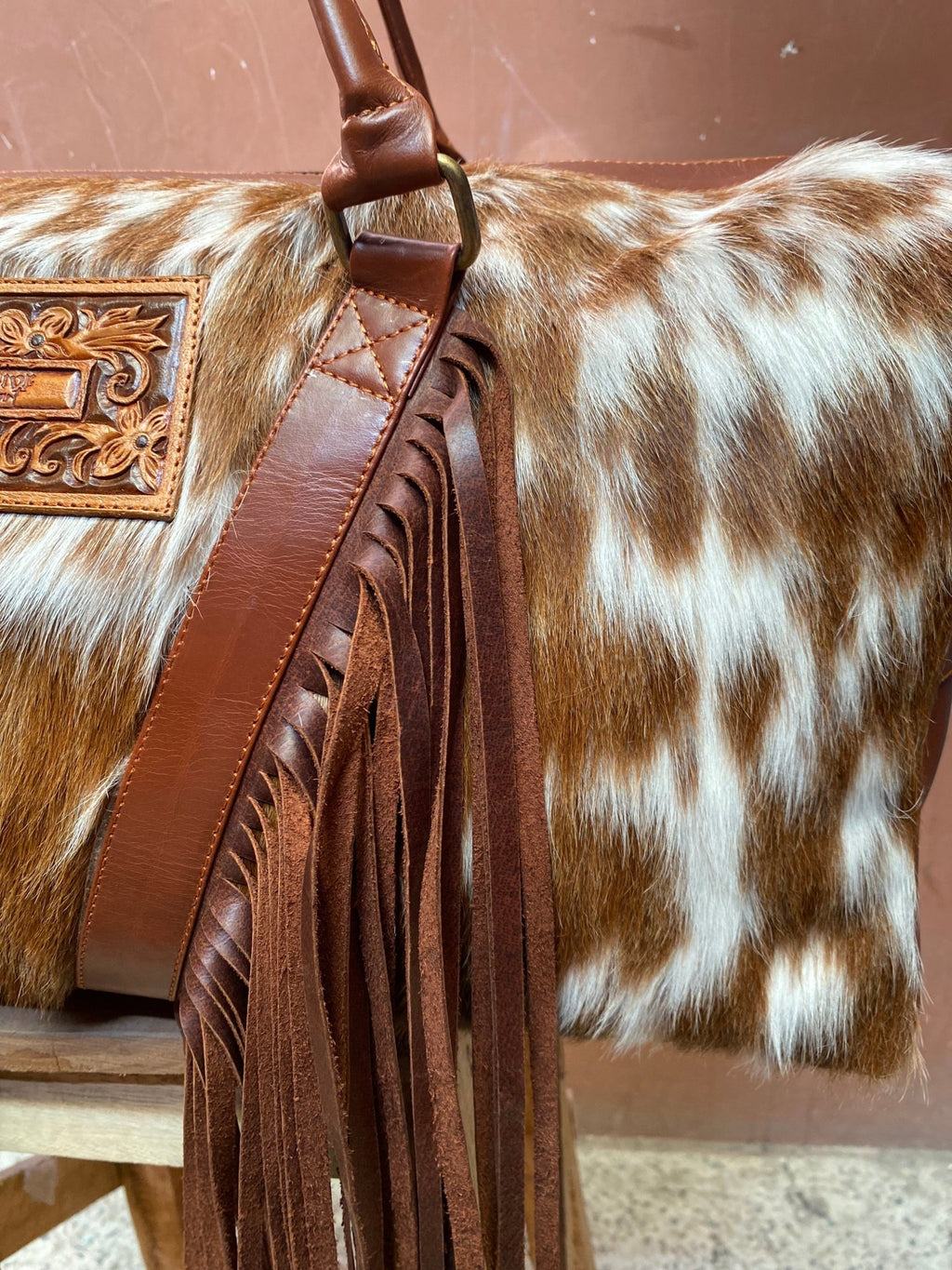 Cowhide Western Duffle Bag With Fringe - Quarter Circle AK Boutique