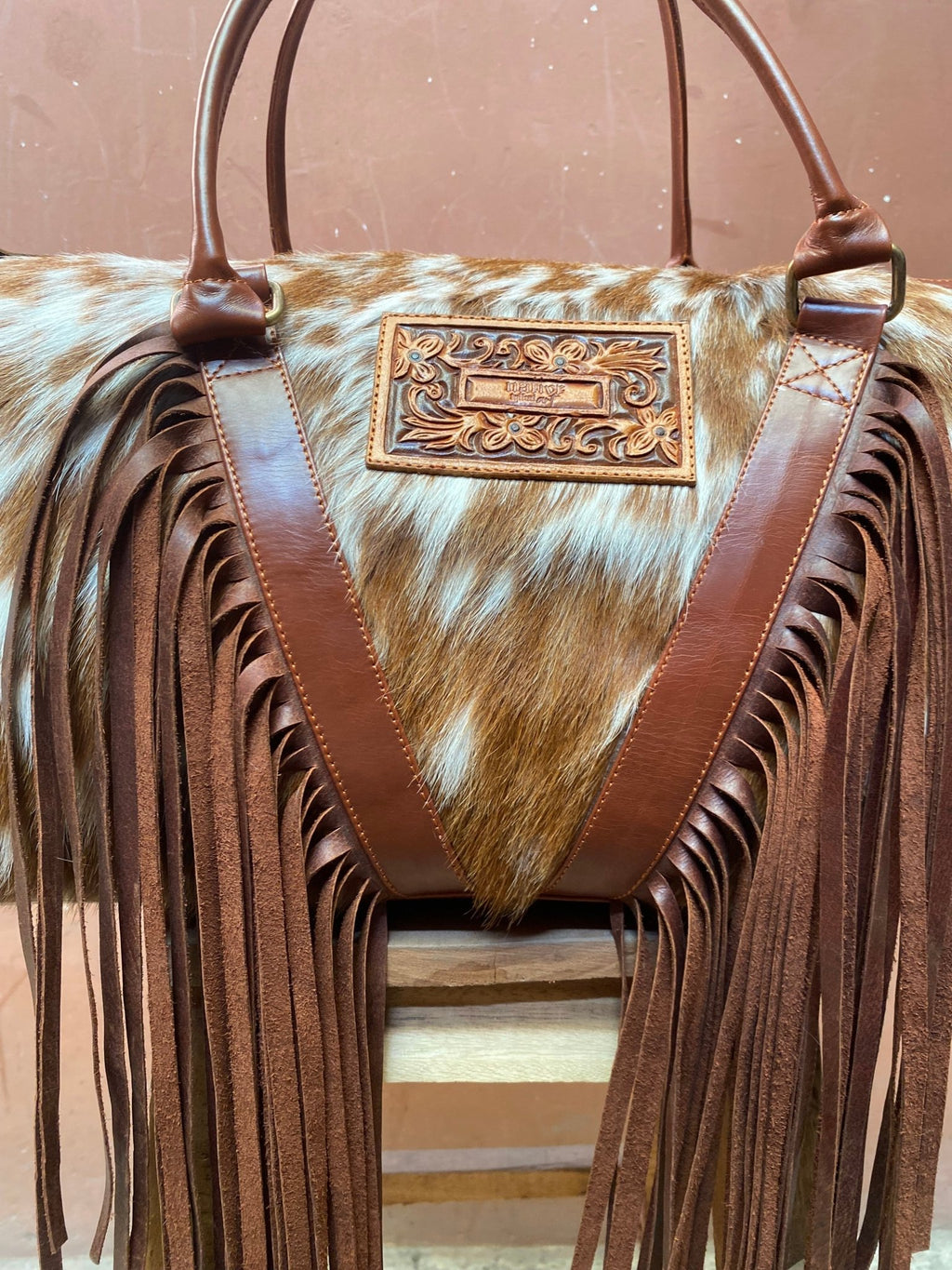 Cowhide Western Duffle Bag With Fringe - Quarter Circle AK Boutique