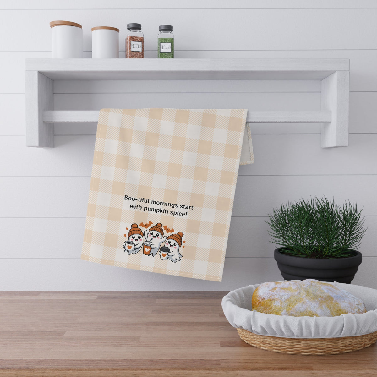 Cozy Fall Tea Towels | "Boo-tiful Mornings with Pumpkin Spice" | Perfect for Autumn, Halloween, Kitchen Decor, Gift Idea - Quarter Circle AK Boutique