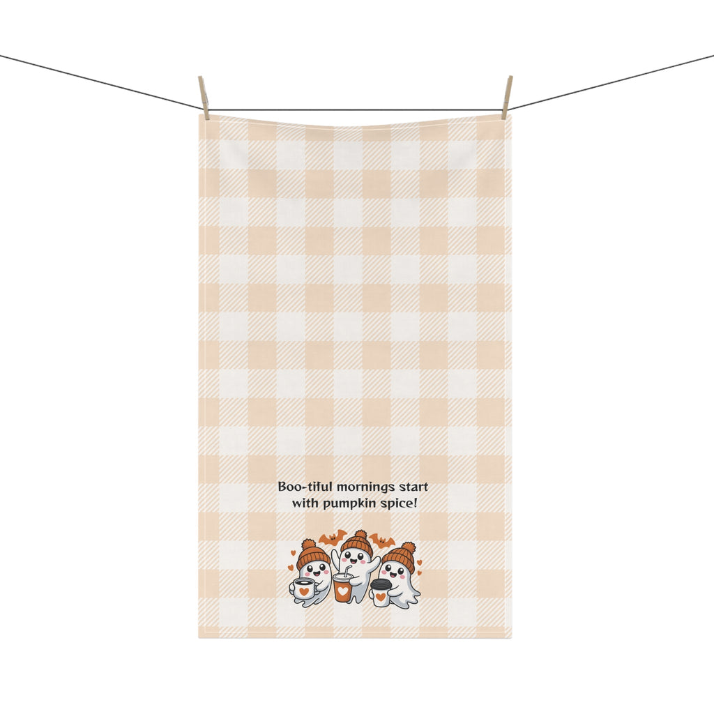 Cozy Fall Tea Towels | "Boo-tiful Mornings with Pumpkin Spice" | Perfect for Autumn, Halloween, Kitchen Decor, Gift Idea - Quarter Circle AK Boutique
