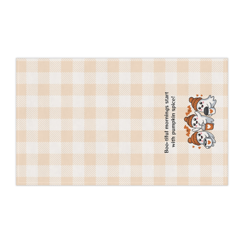 Cozy Fall Tea Towels | "Boo-tiful Mornings with Pumpkin Spice" | Perfect for Autumn, Halloween, Kitchen Decor, Gift Idea - Quarter Circle AK Boutique