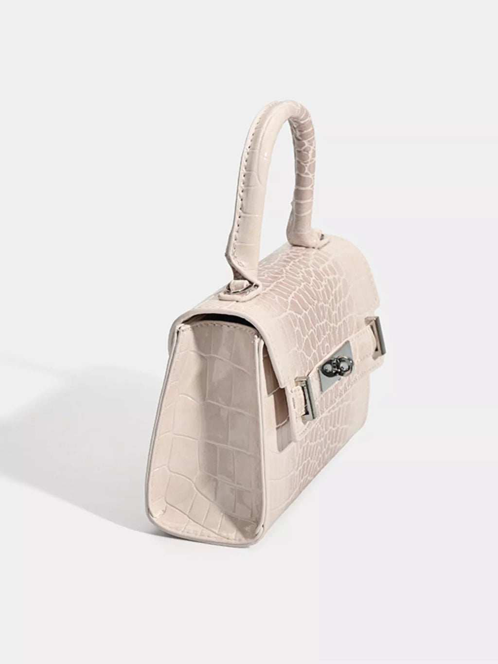 Croc-Embossed Top Handle Handbag - Quarter Circle AK Boutique