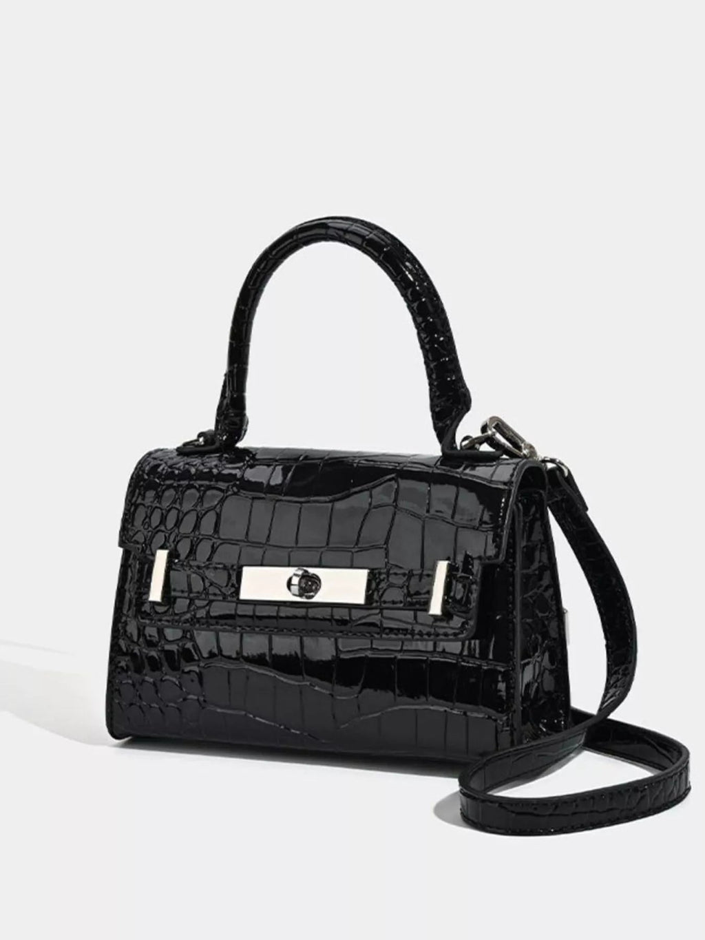 Croc-Embossed Top Handle Handbag - Quarter Circle AK Boutique