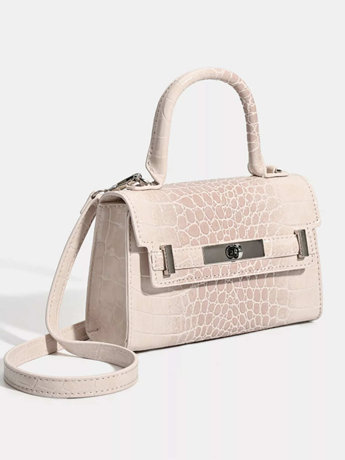 Croc-Embossed Top Handle Handbag - Quarter Circle AK Boutique