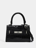 Croc-Embossed Top Handle Handbag - Quarter Circle AK Boutique