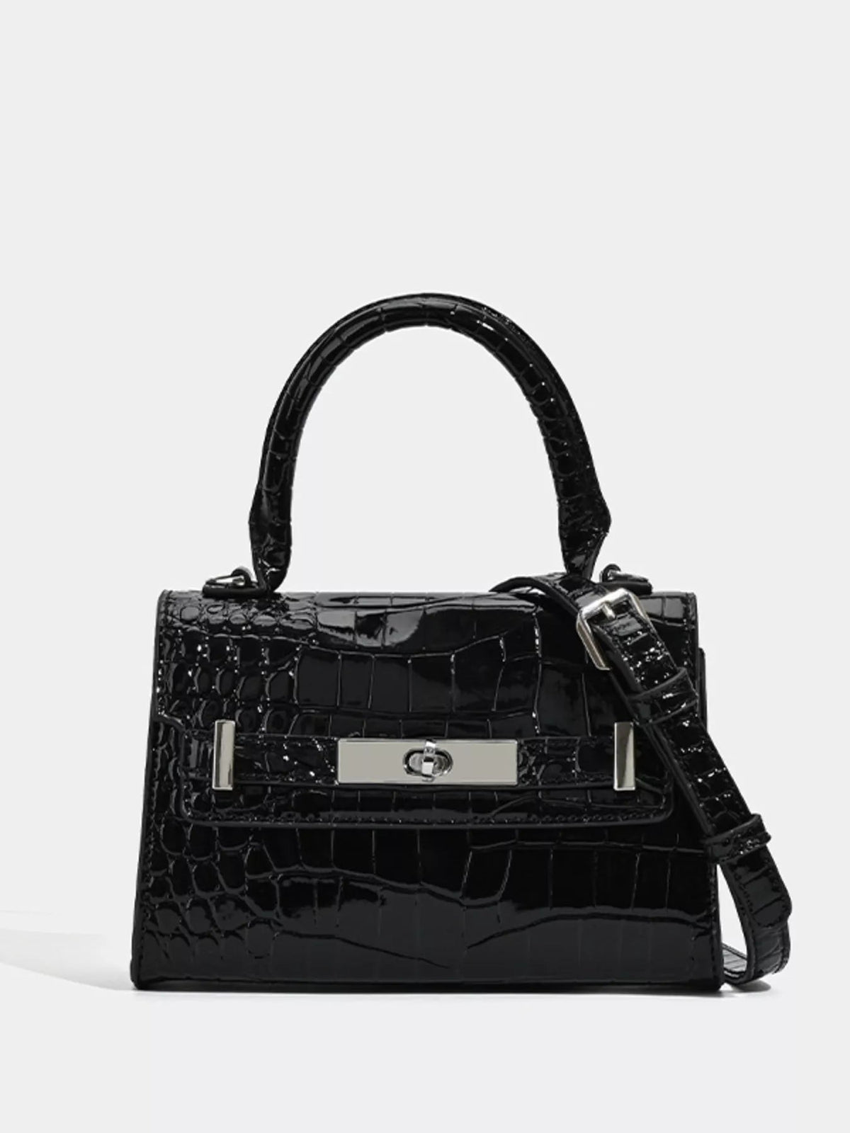 Croc-Embossed Top Handle Handbag - Quarter Circle AK Boutique