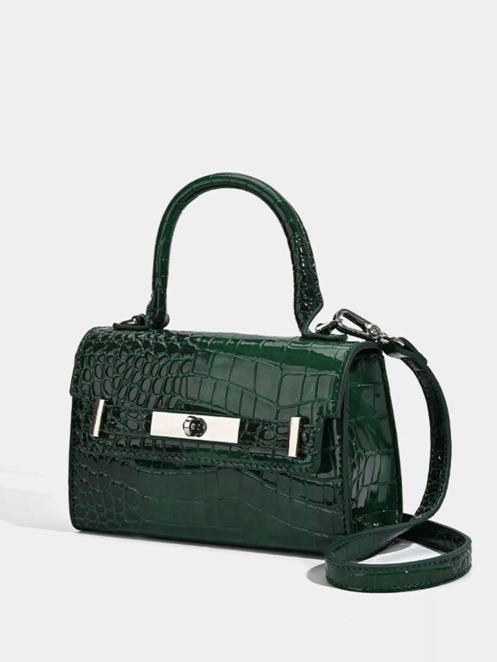 Croc-Embossed Top Handle Handbag - Quarter Circle AK Boutique