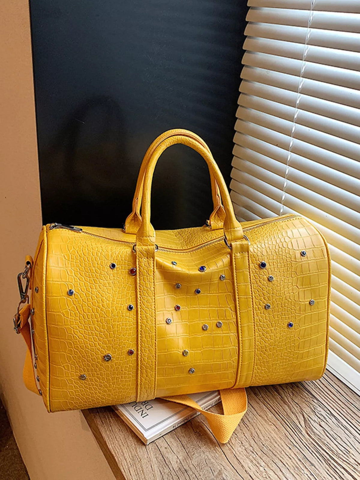 Crocodile Embossed Studded Travel Bag - Quarter Circle AK Boutique