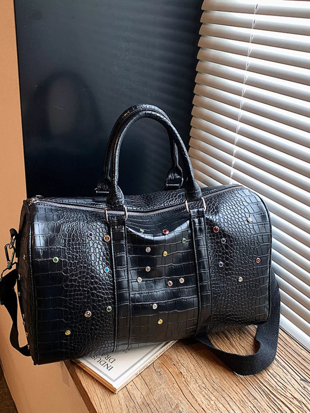 Crocodile Embossed Studded Travel Bag - Quarter Circle AK Boutique