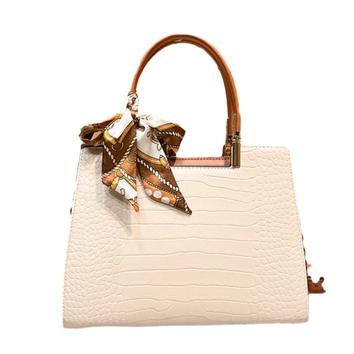Crocodile Embossed Top Handle Handbag with Scarf - Quarter Circle AK Boutique
