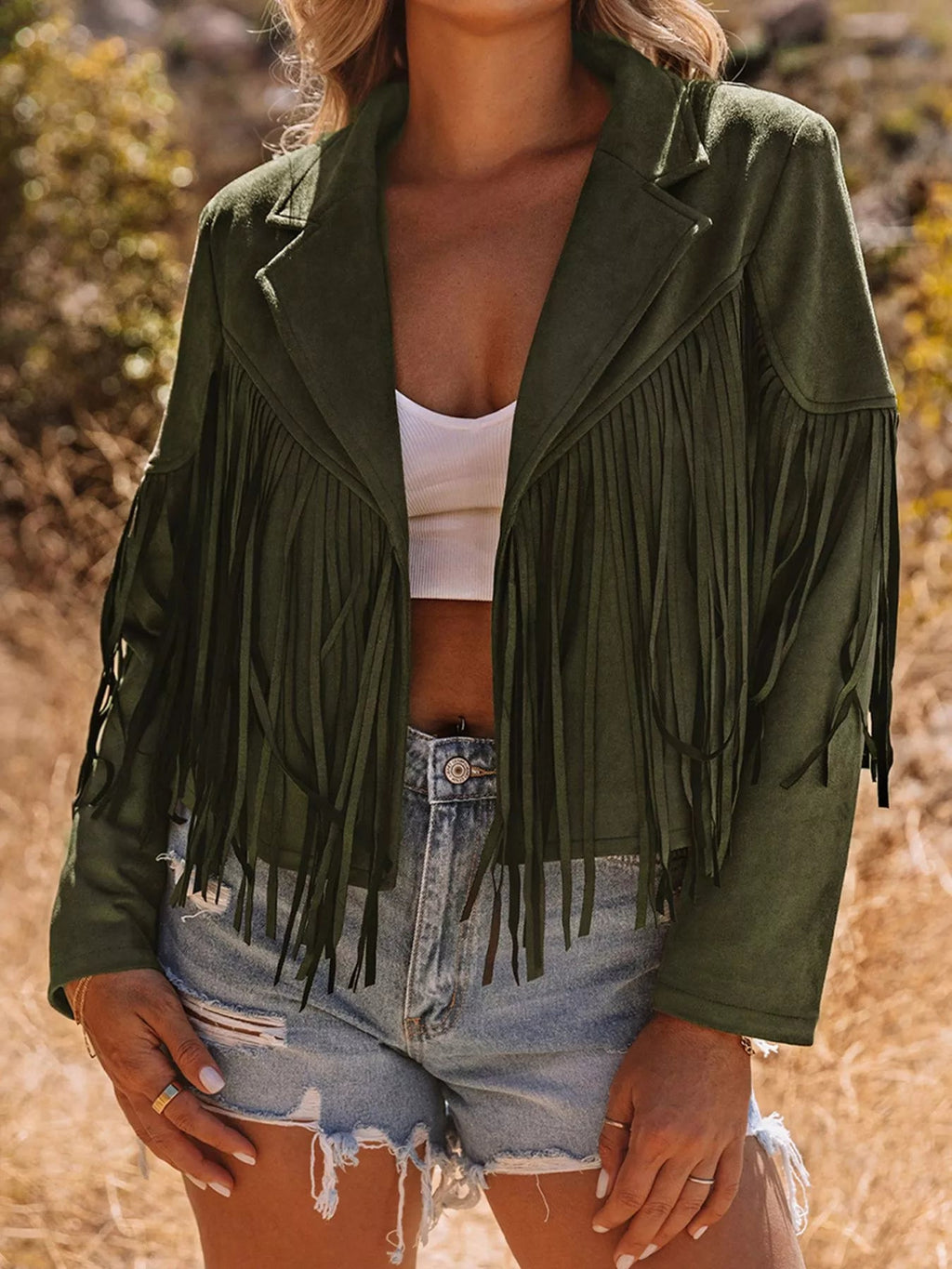 Cropped Fringe Faux Suede Jacket - Quarter Circle AK Boutique