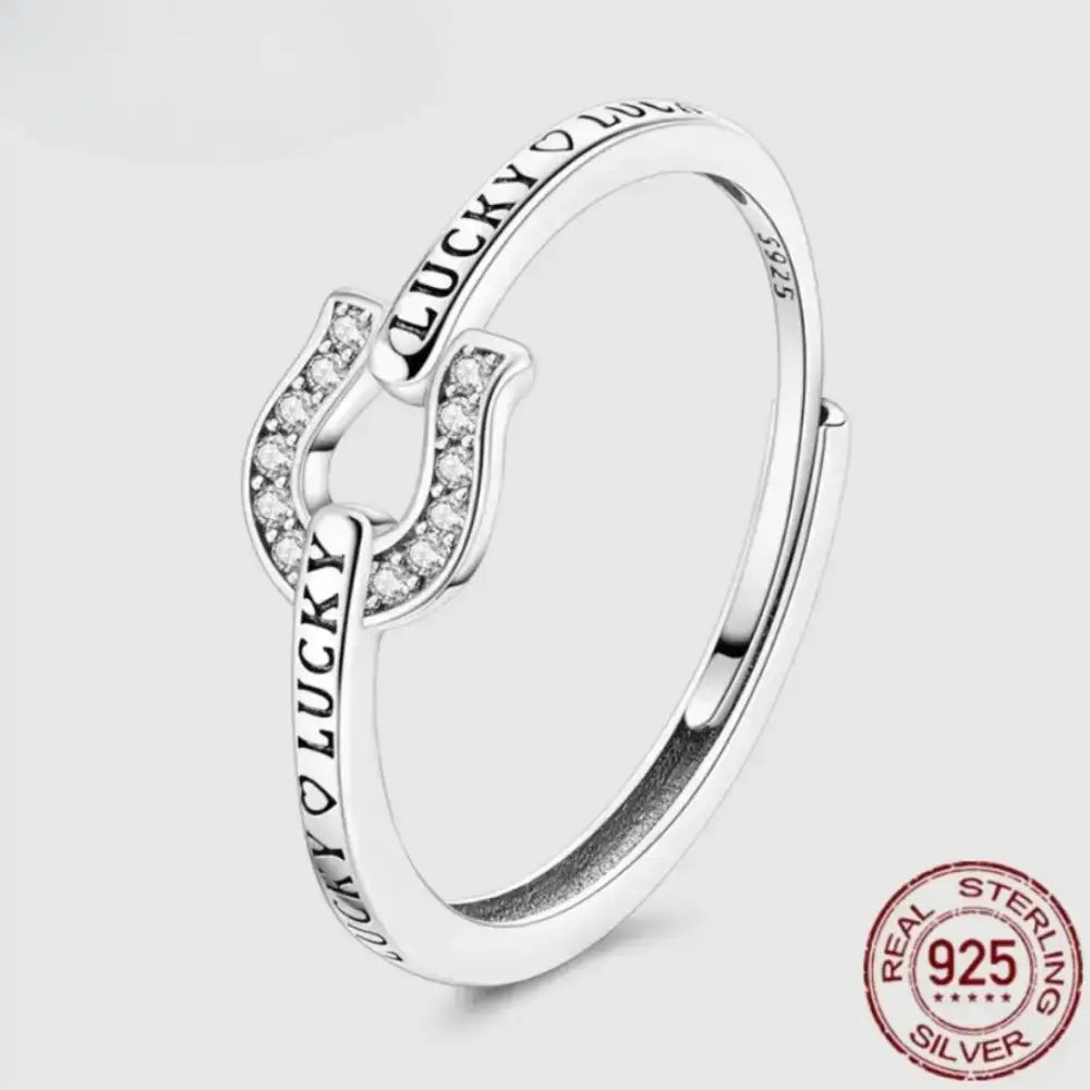 Zircon Lucky in Love Horseshoe Ring, Horse Lover Ring, Sterling Silver