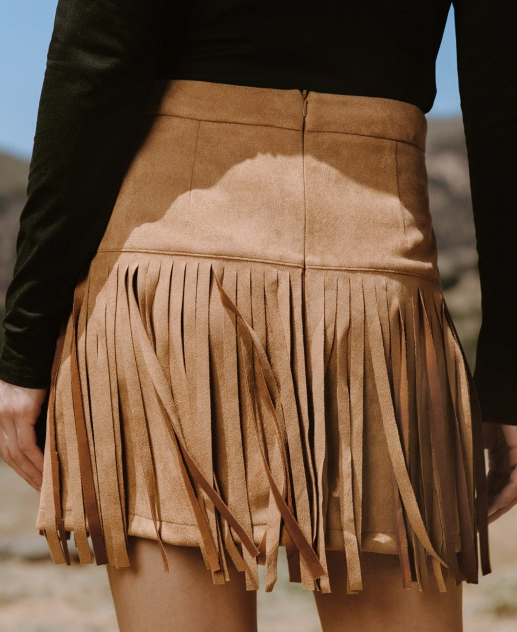 Cupshe Womens Faux Suede Fringe Hem Mini Skirt - Brown, Medium - Quarter Circle AK Boutique