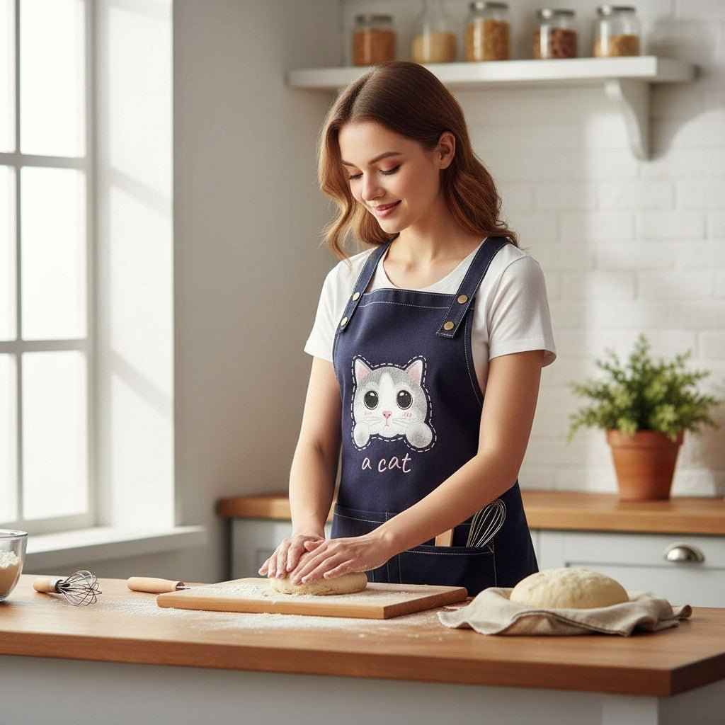 Cute Cat Apron – Durable Canvas Kitchen Apron with 3 Pockets - Quarter Circle AK Boutique