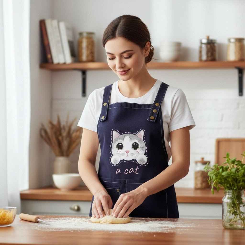 Cute Cat Apron – Durable Canvas Kitchen Apron with 3 Pockets - Quarter Circle AK Boutique
