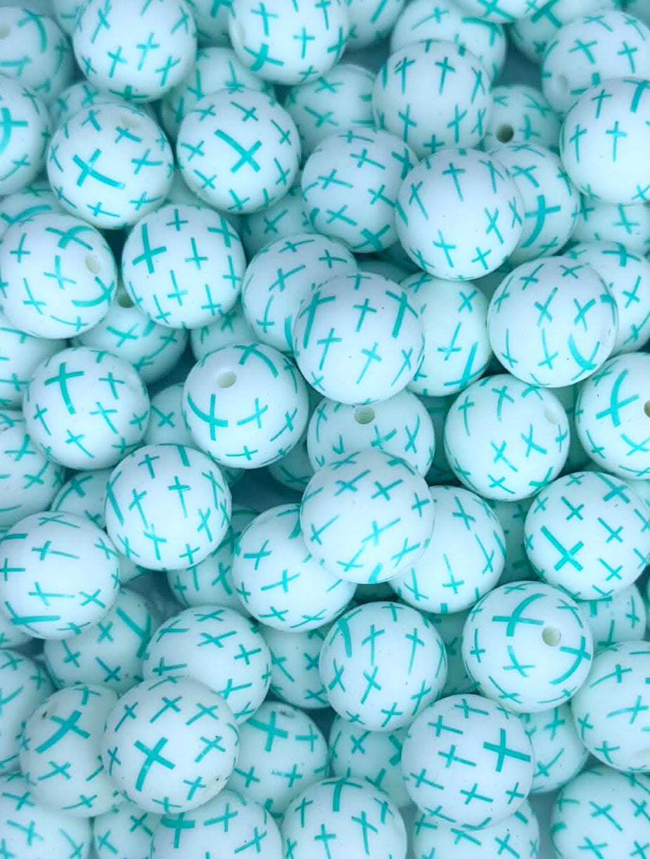 P723 TURQUOISE CROSS 15MM PRINT (10ct)