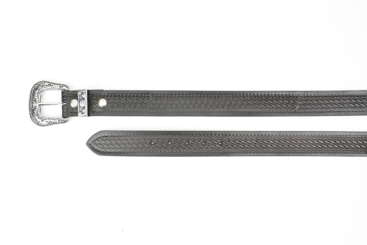 Black Leather Basket Weave Belt-Branding Iron Western Wear