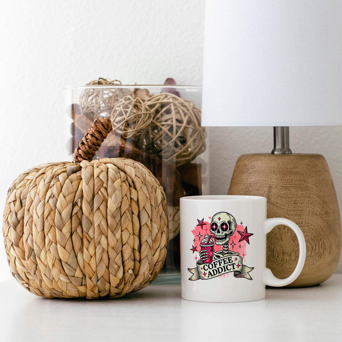 Coffee Addict Mug – Pink Skull Coffee Cup | Funny Caffeine Lover Gift, Ceramic, Dishwasher Safe