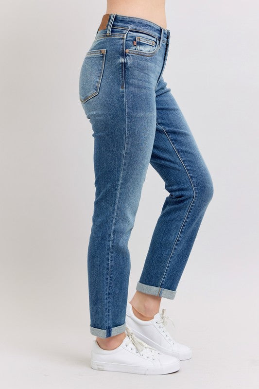 Judy Blue Mid Rise Skinny Cuff Jeans with Pockets